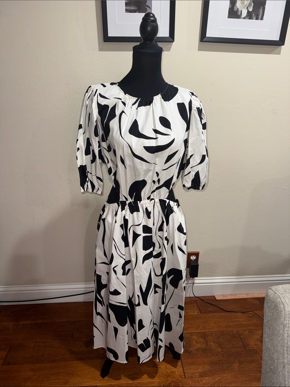 INC International Concepts Black and White Abstract Midi Dress